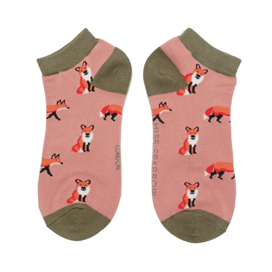 Foxes Bamboo Trainer Socks in Dusky Pink by Miss Sparrow, Size UK 4-7