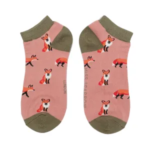 Foxes Bamboo Trainer Socks in Dusky Pink by Miss Sparrow, Size UK 4-7