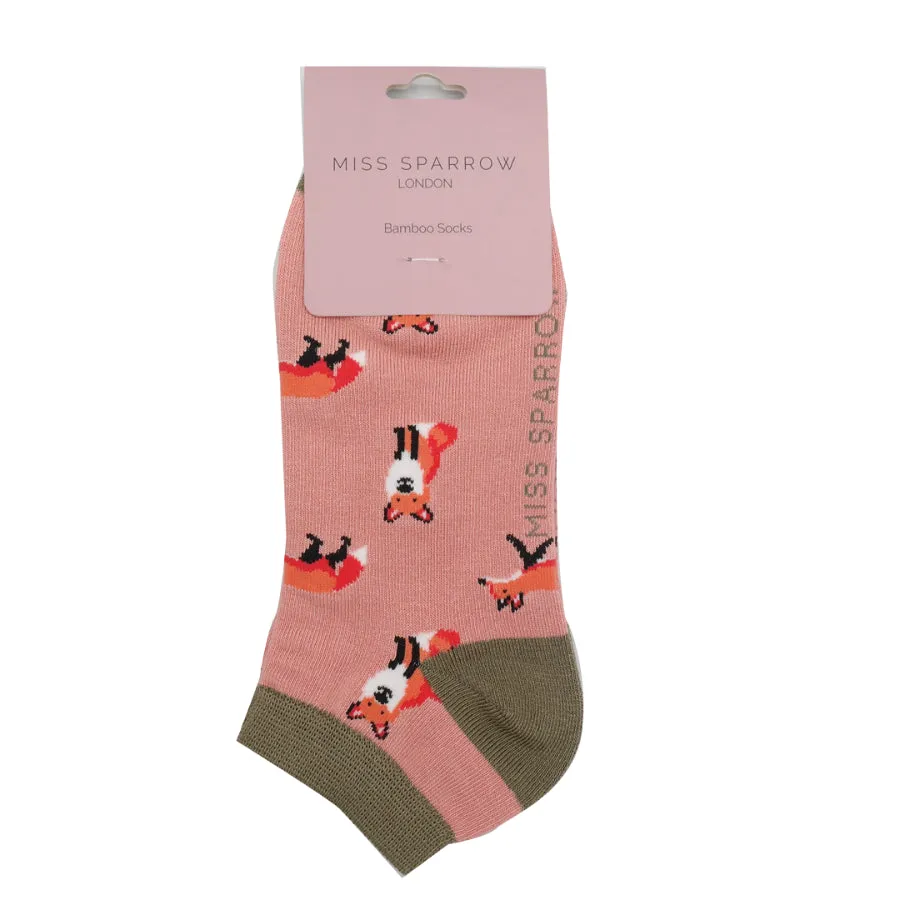 Foxes Bamboo Trainer Socks in Dusky Pink by Miss Sparrow, Size UK 4-7