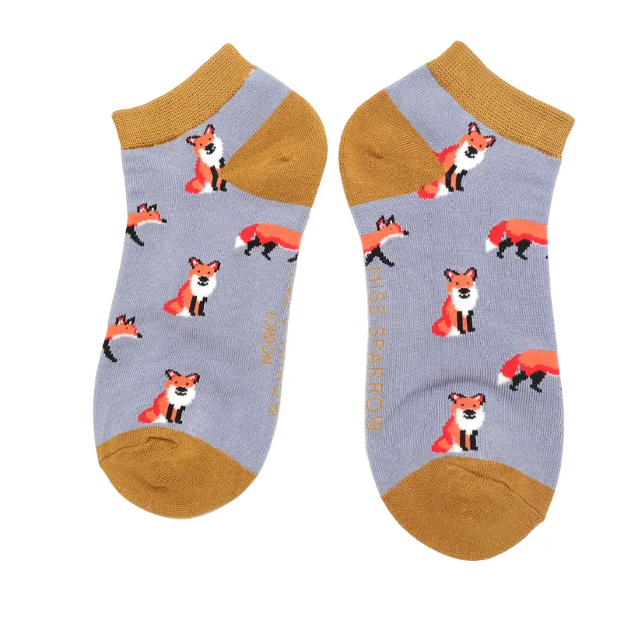 Foxes Bamboo Trainer Socks in Powder Blue by Miss Sparrow, Size UK 4-7