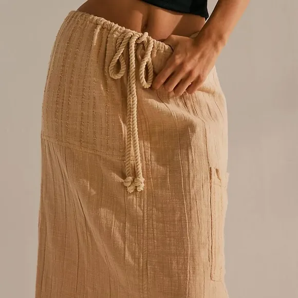 Free People In the Spotlight Cotton Gauzy Maxi Skirt Pocket Small Cream