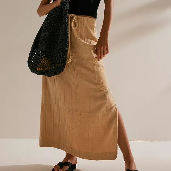 Free People In the Spotlight Cotton Gauzy Maxi Skirt Pocket Small Cream