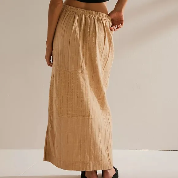 Free People In the Spotlight Cotton Gauzy Maxi Skirt Pocket Small Cream