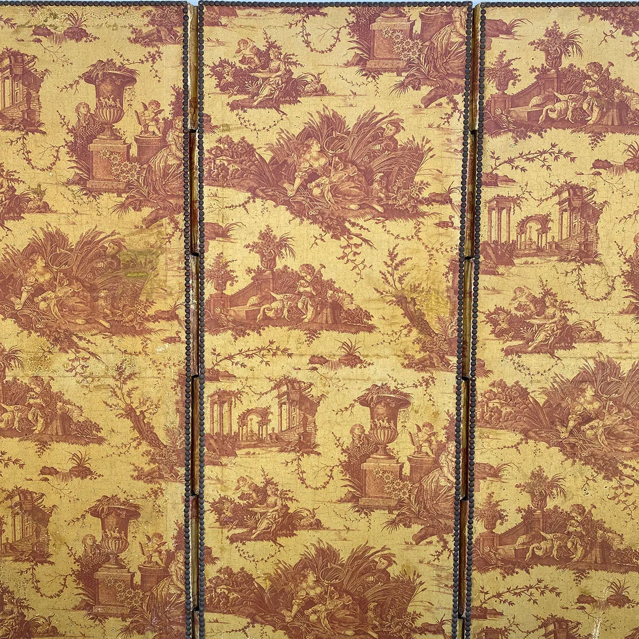 French Louis XVI Style Toile Linen Fabric Three-Fold Room Screen