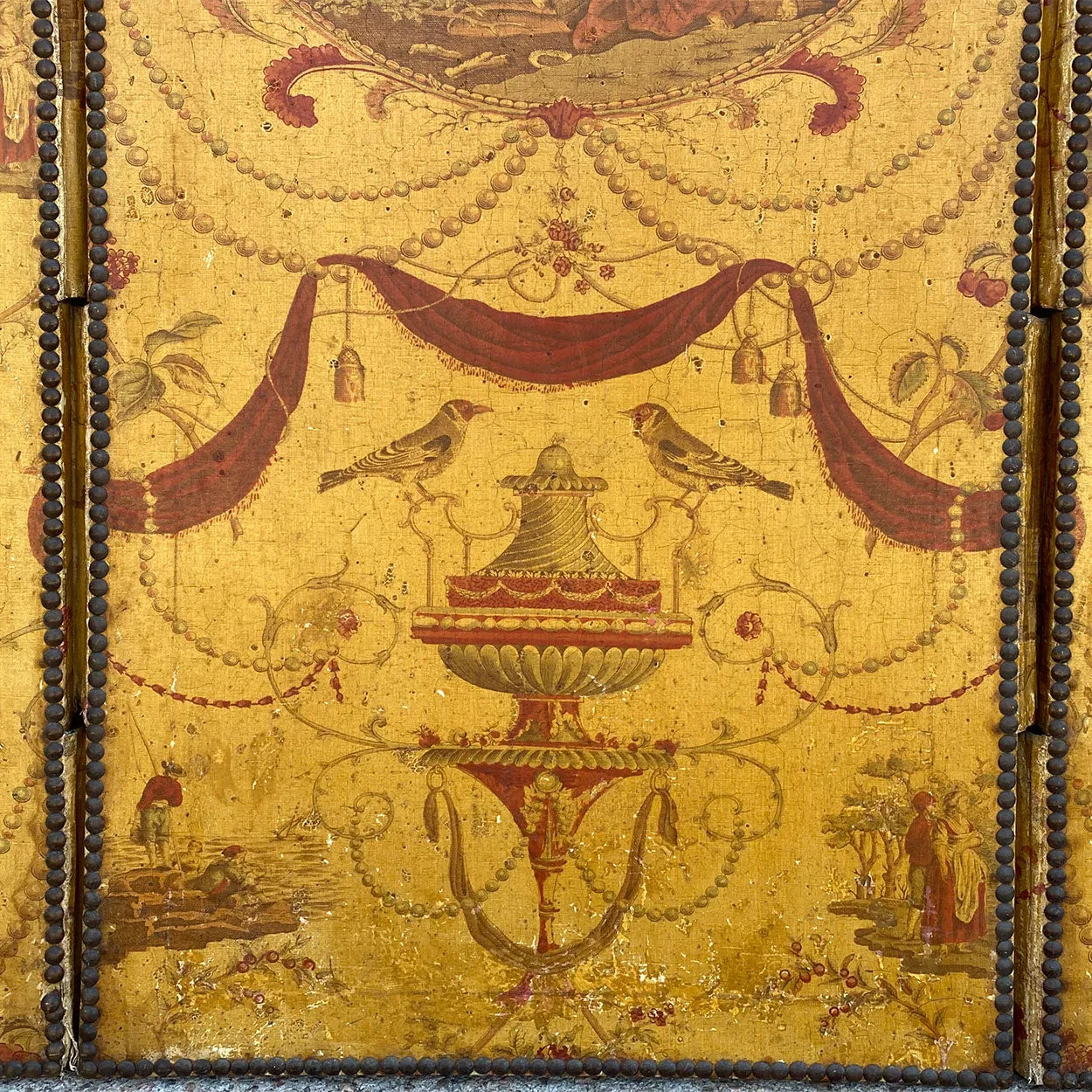 French Louis XVI Style Toile Linen Fabric Three-Fold Room Screen