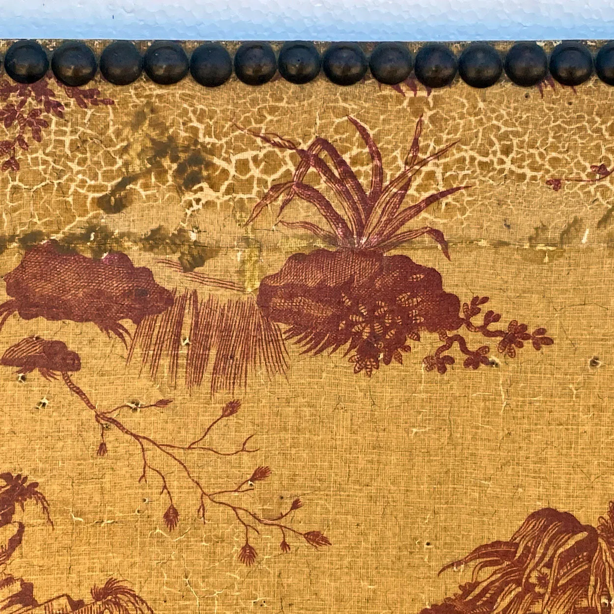 French Louis XVI Style Toile Linen Fabric Three-Fold Room Screen