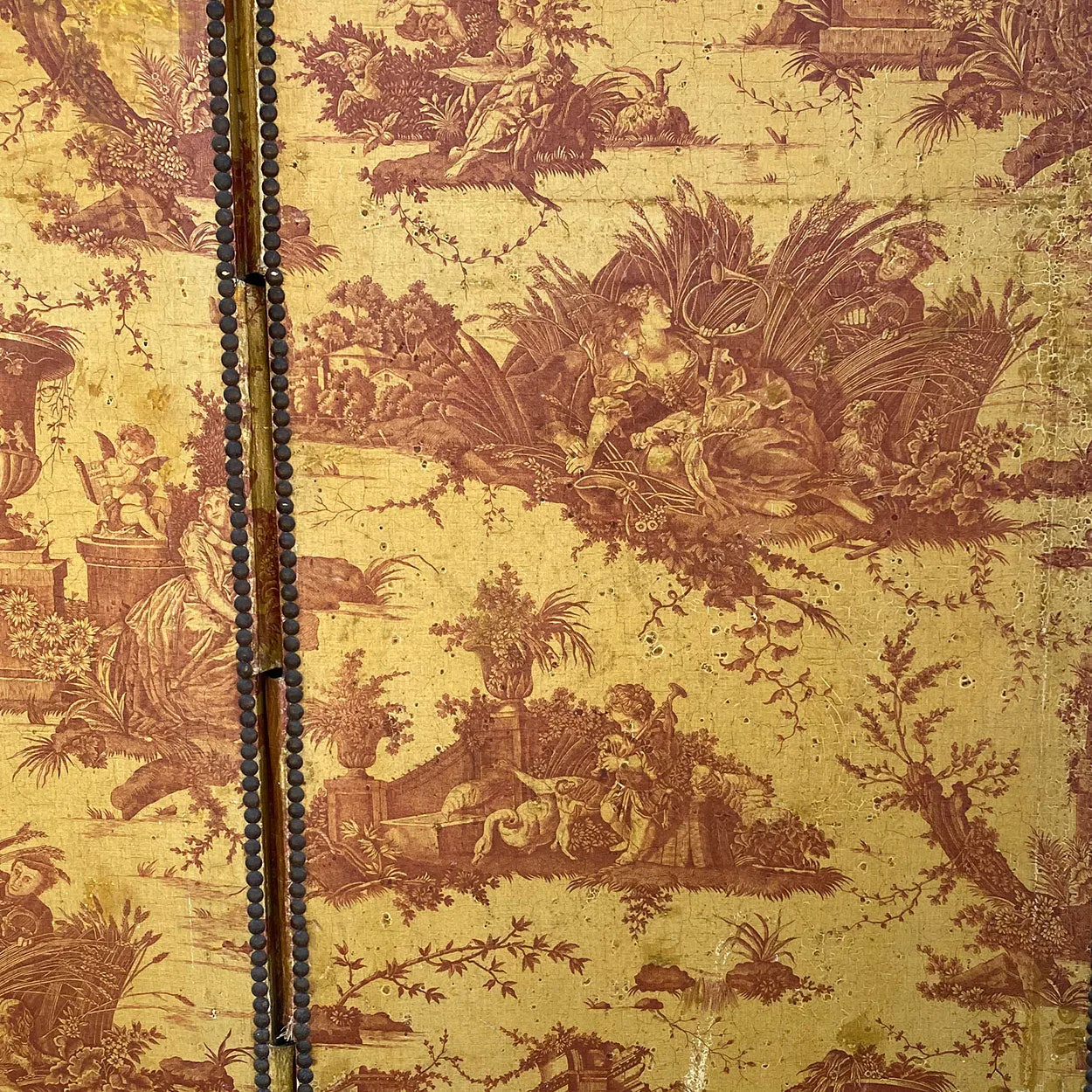 French Louis XVI Style Toile Linen Fabric Three-Fold Room Screen