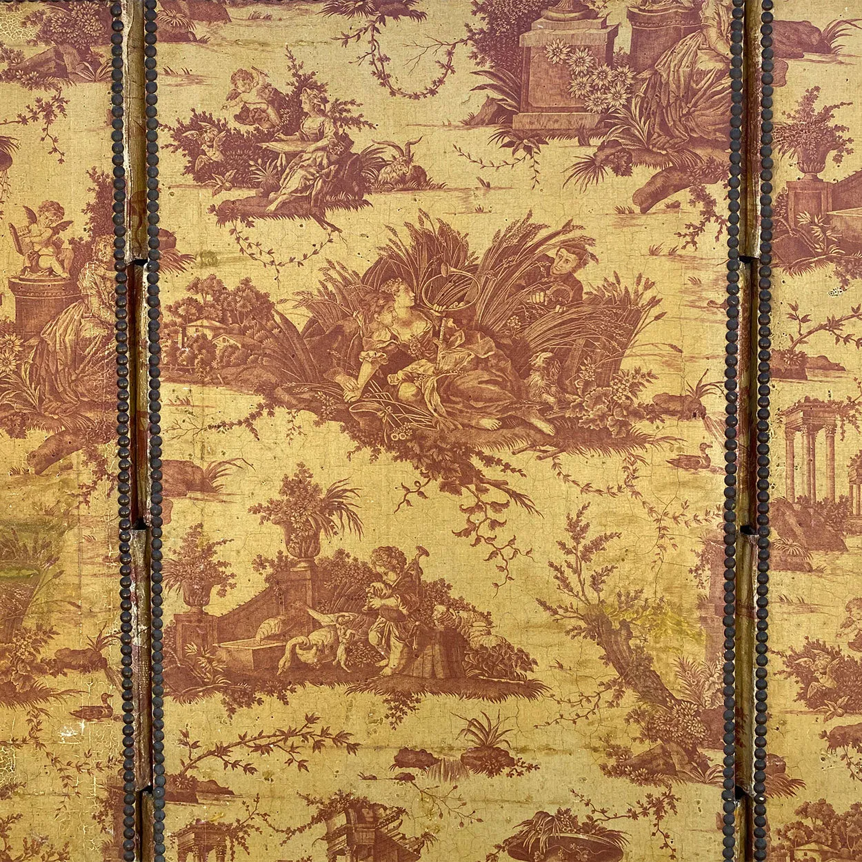 French Louis XVI Style Toile Linen Fabric Three-Fold Room Screen