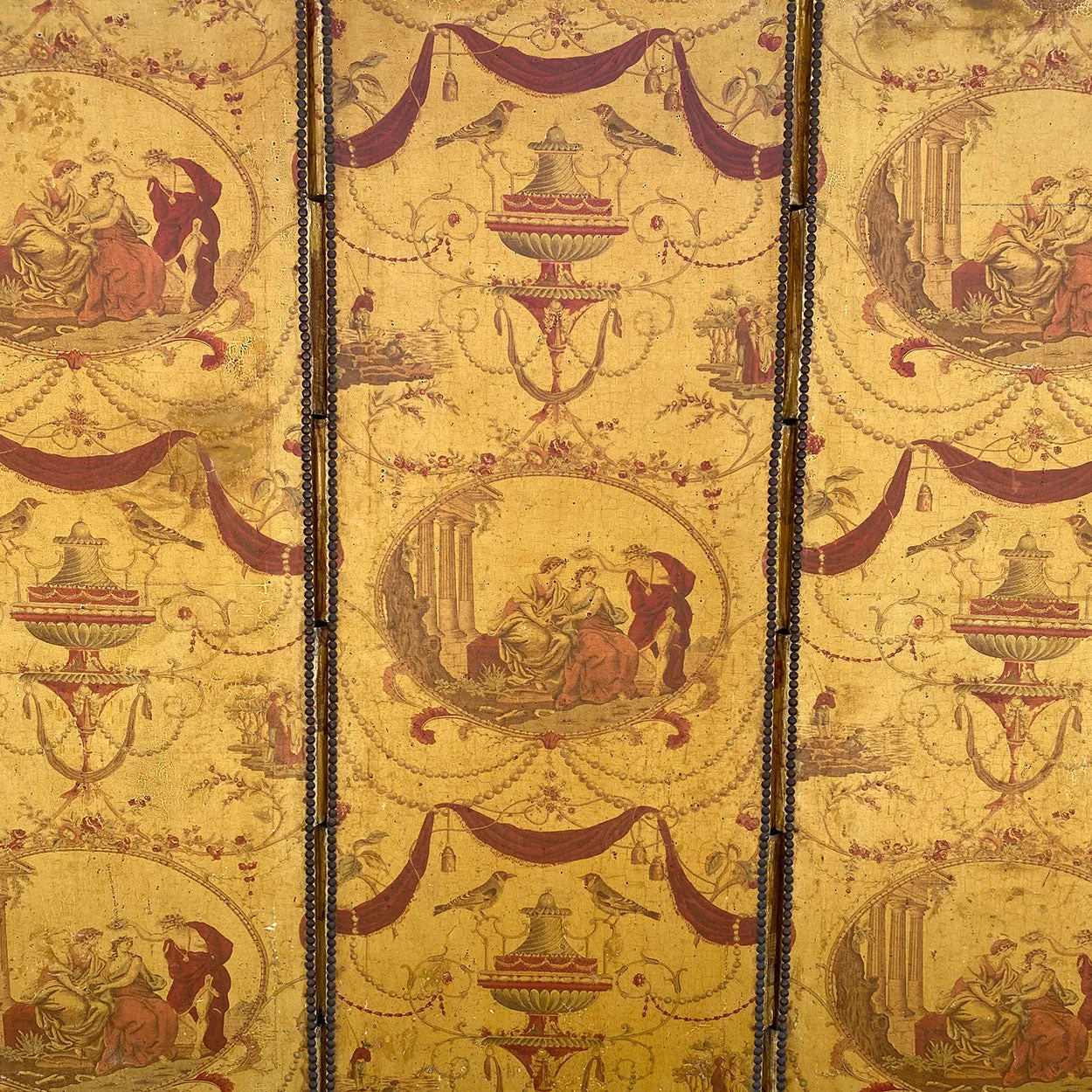 French Louis XVI Style Toile Linen Fabric Three-Fold Room Screen