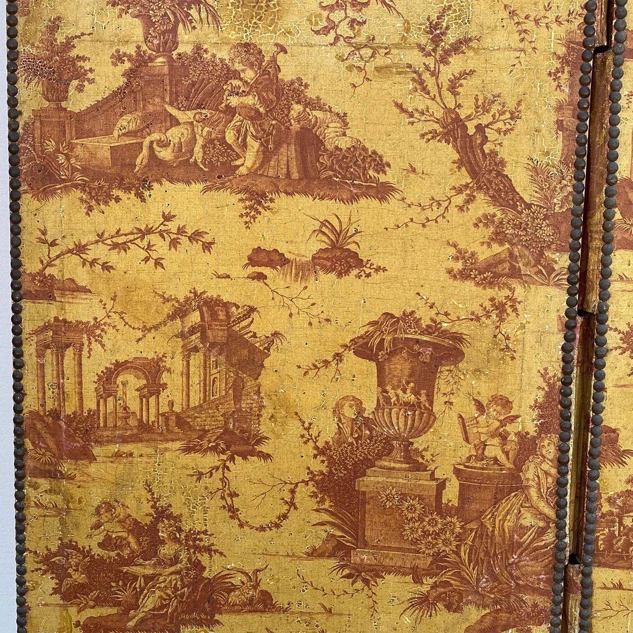 French Louis XVI Style Toile Linen Fabric Three-Fold Room Screen