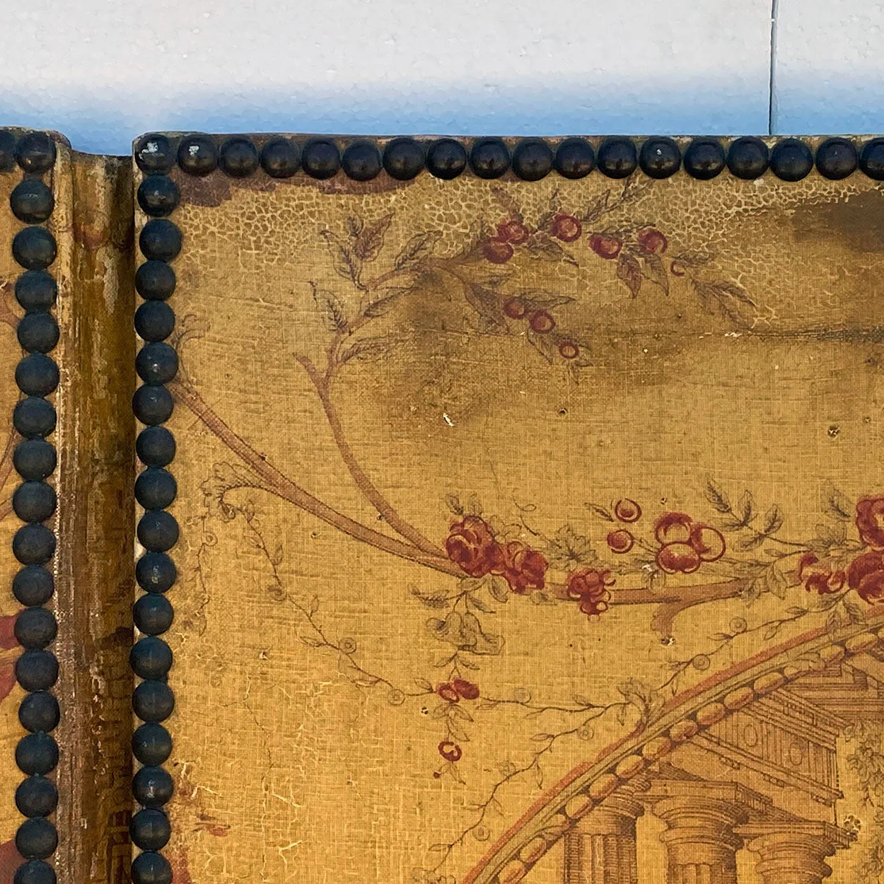 French Louis XVI Style Toile Linen Fabric Three-Fold Room Screen