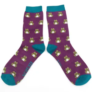 Frogs Bamboo Socks in Purple by Mr Heron, Size UK 7-11