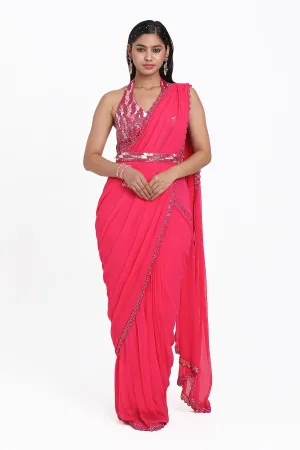 Fuchsia Sequins Pre-Draped Saree