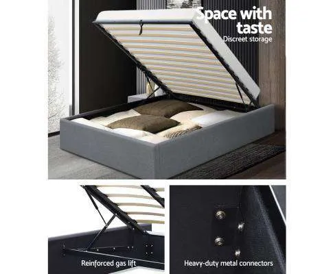 Gas Lift Bed Frame Base With Storage Platform Fabric - Grey
