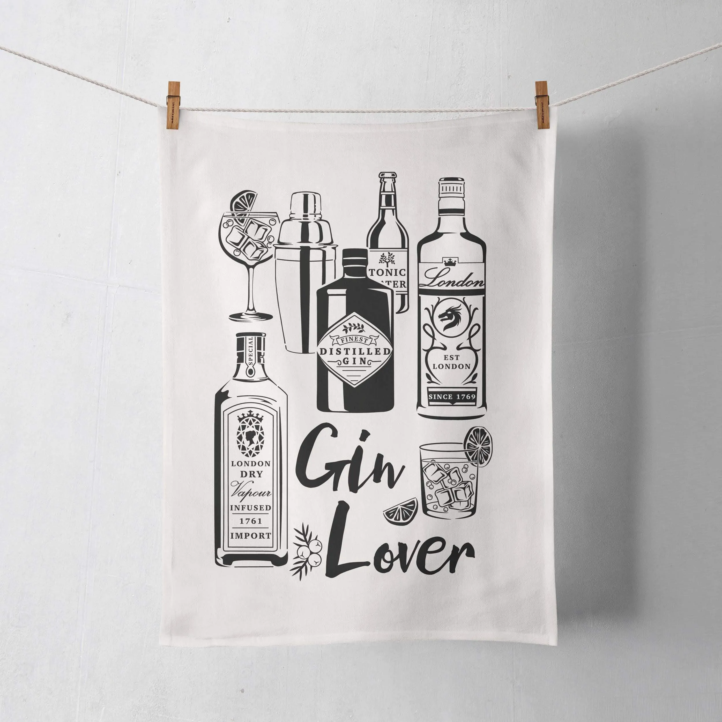 Gin Lover Screen Printed Tea Towel