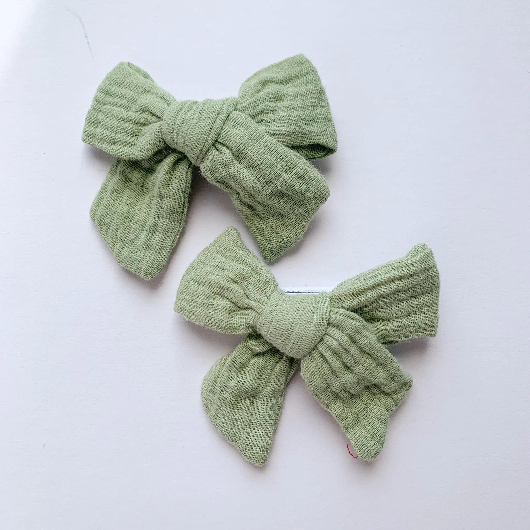 Girls Bow Hair Clips Two Pack- Sage