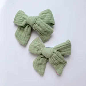Girls Bow Hair Clips Two Pack- Sage