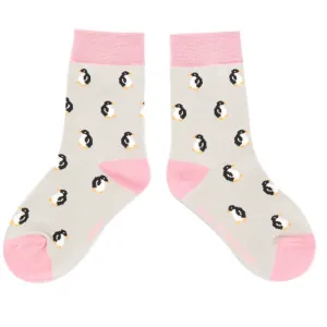 Girls Little Penguin Bamboo Socks in Silver Grey by Miss Sparrow