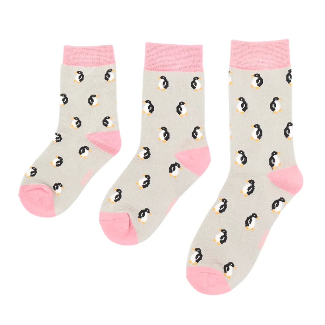 Girls Little Penguin Bamboo Socks in Silver Grey by Miss Sparrow