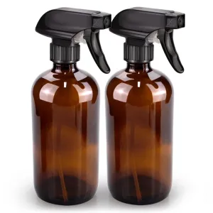 Glass Spray Bottle, Amber Glass Spray Bottle Set & Accessories for Non-Toxic Window Cleaners Aromatherapy Facial Hydration Watering Flowers Hair Care (2 Pack/16 Oz) (Amber)