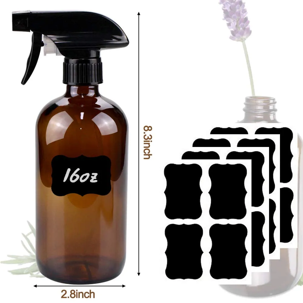 Glass Spray Bottle, Amber Glass Spray Bottle Set & Accessories for Non-Toxic Window Cleaners Aromatherapy Facial Hydration Watering Flowers Hair Care (2 Pack/16 Oz) (Amber)