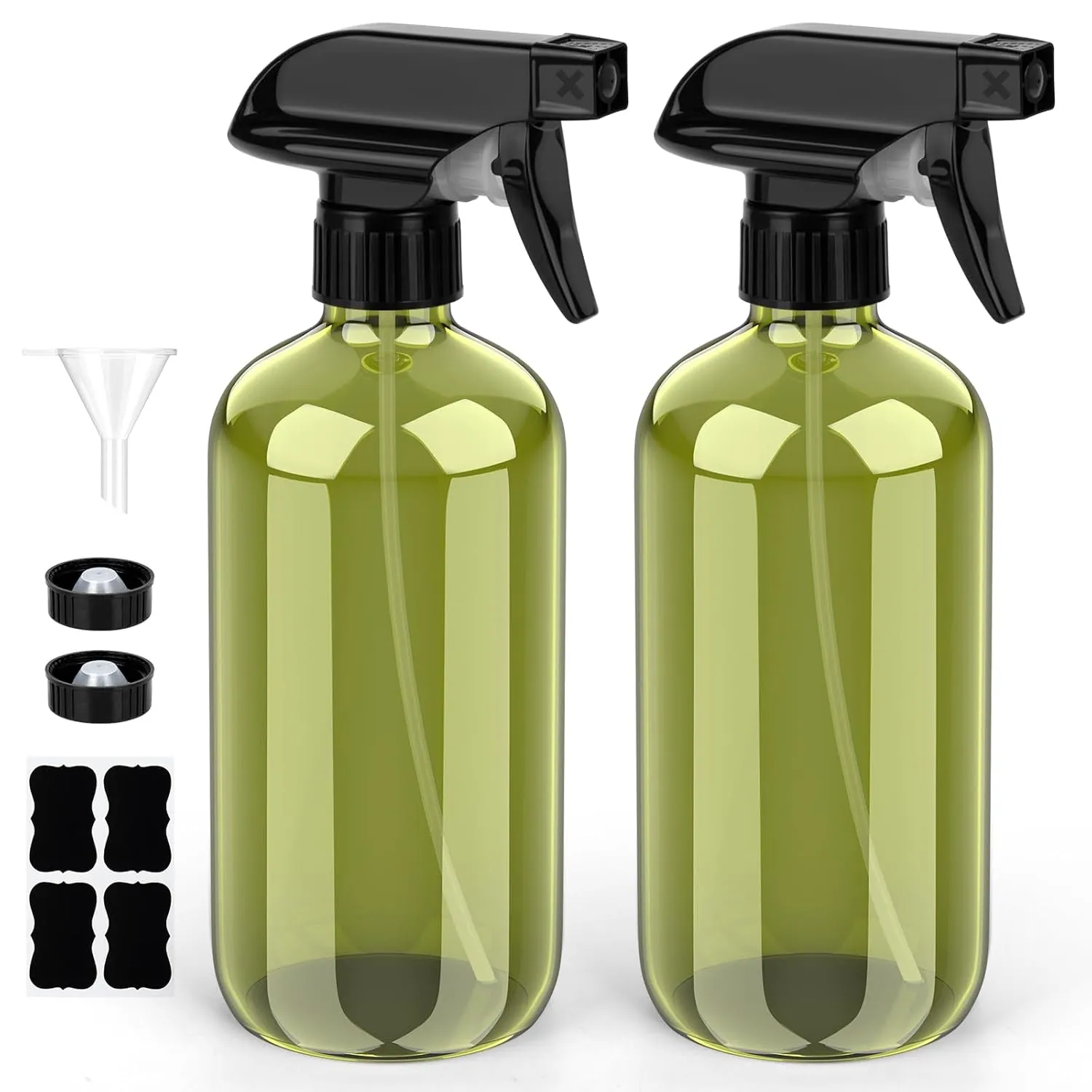 Glass Spray Bottle, Amber Glass Spray Bottle Set & Accessories for Non-Toxic Window Cleaners Aromatherapy Facial Hydration Watering Flowers Hair Care (2 Pack/16 Oz) (Amber)