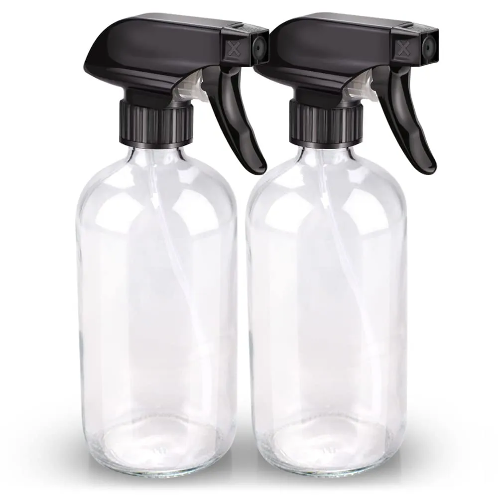 Glass Spray Bottle, Amber Glass Spray Bottle Set & Accessories for Non-Toxic Window Cleaners Aromatherapy Facial Hydration Watering Flowers Hair Care (2 Pack/16 Oz) (Amber)