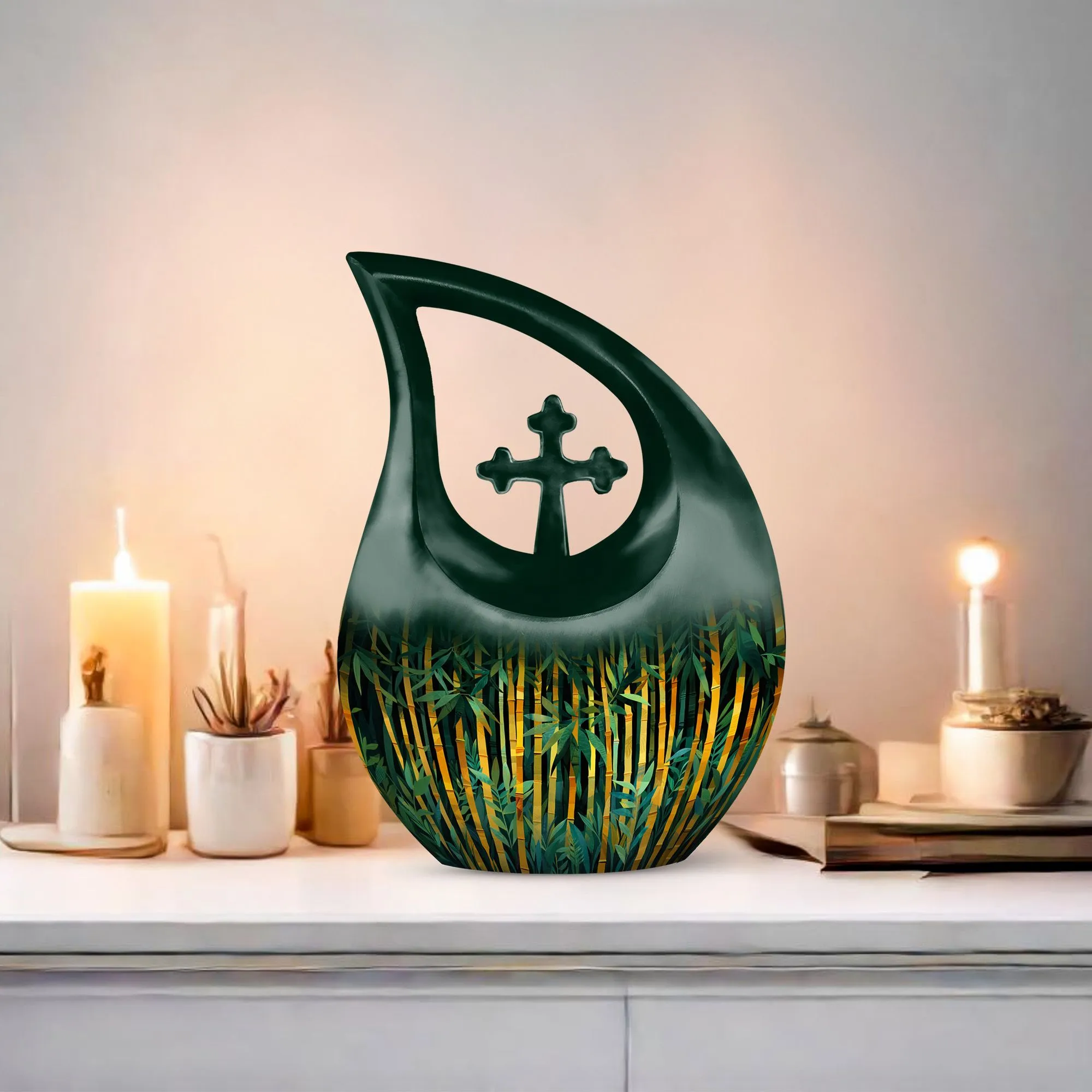 Golden Bamboo Forest Tribute - Eternal Rest Memorial Urn