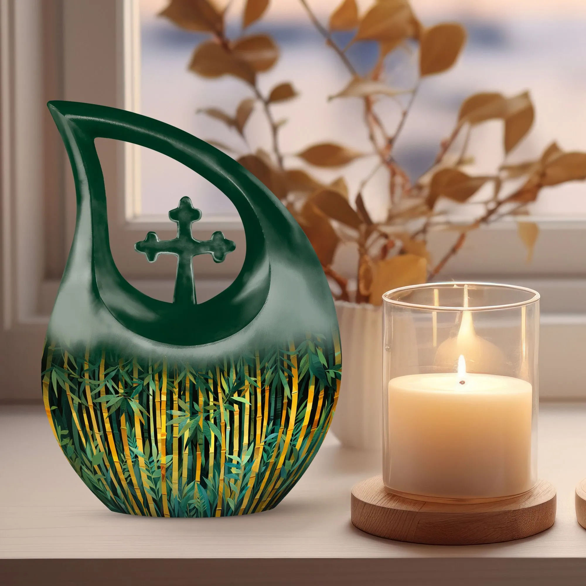 Golden Bamboo Forest Tribute - Eternal Rest Memorial Urn