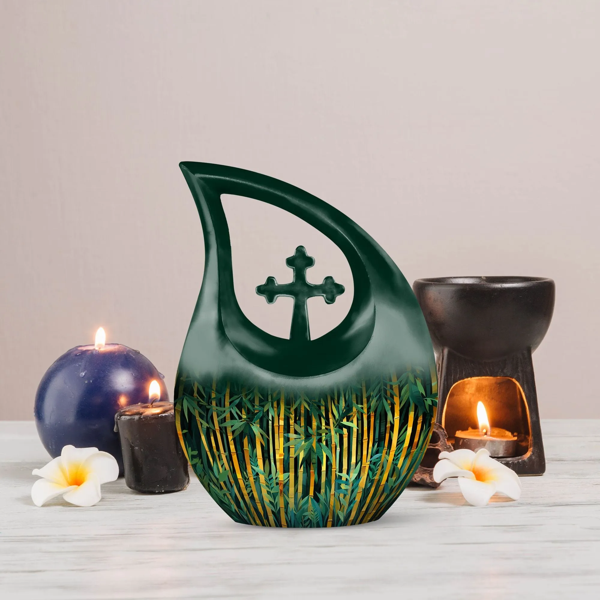 Golden Bamboo Forest Tribute - Eternal Rest Memorial Urn