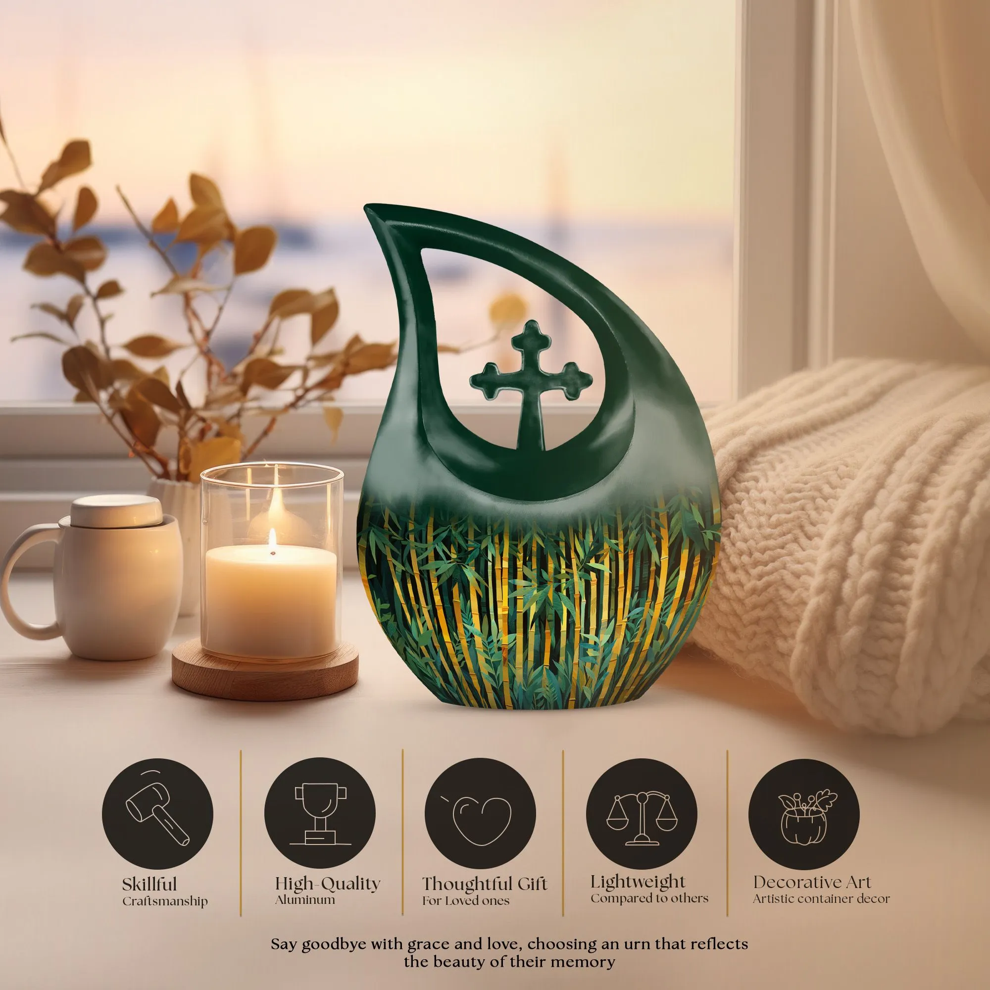 Golden Bamboo Forest Tribute - Eternal Rest Memorial Urn