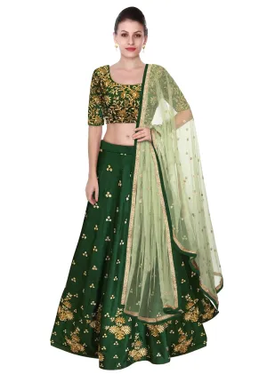 Green Color Lehenga Choli with Beige Dupatta