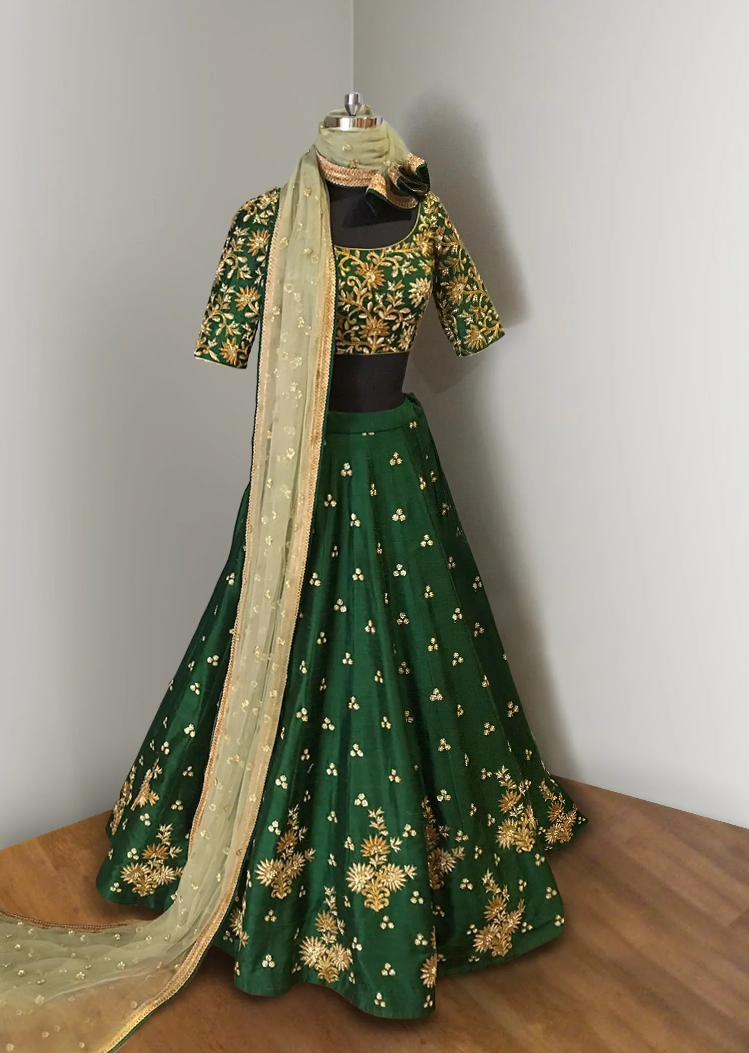 Green Color Lehenga Choli with Beige Dupatta