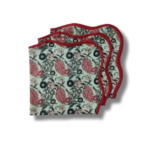 Green Floral Motif Block Printed Cotton Napkins
