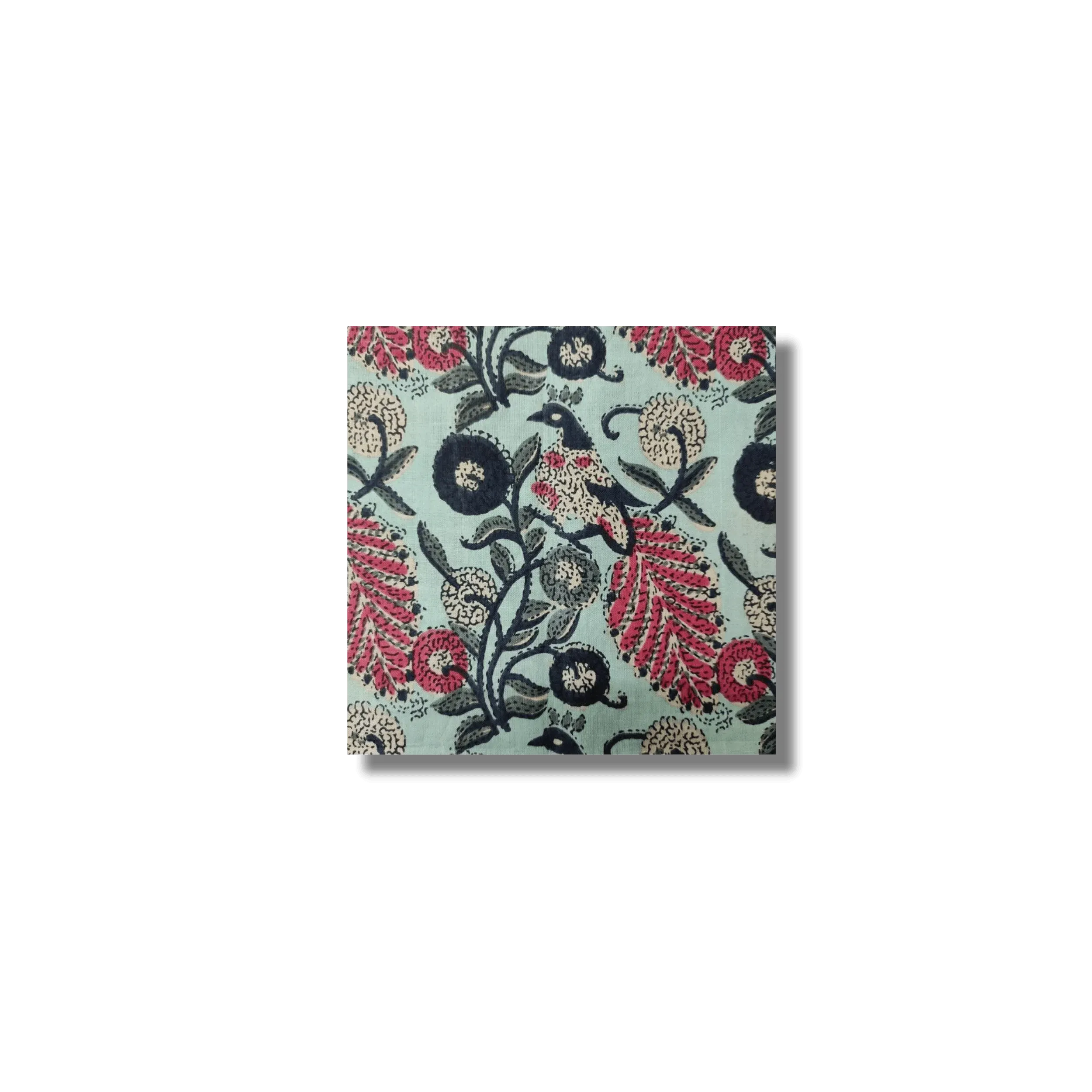 Green Floral Motif Block Printed Cotton Napkins