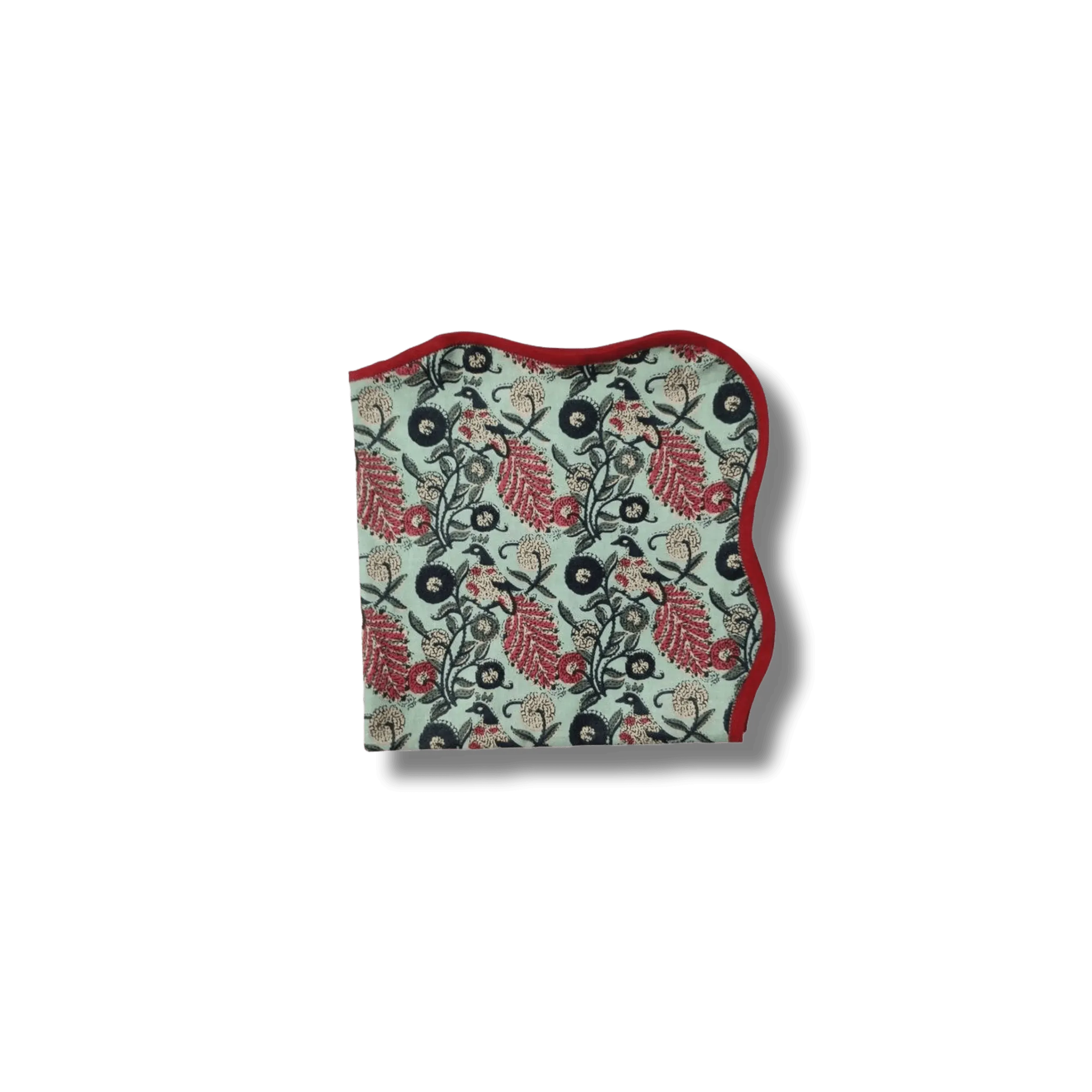 Green Floral Motif Block Printed Cotton Napkins