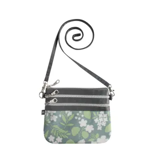 Green Floral Oil Cloth 3-Zip Pouch Crossbody Bag by Earth Squared