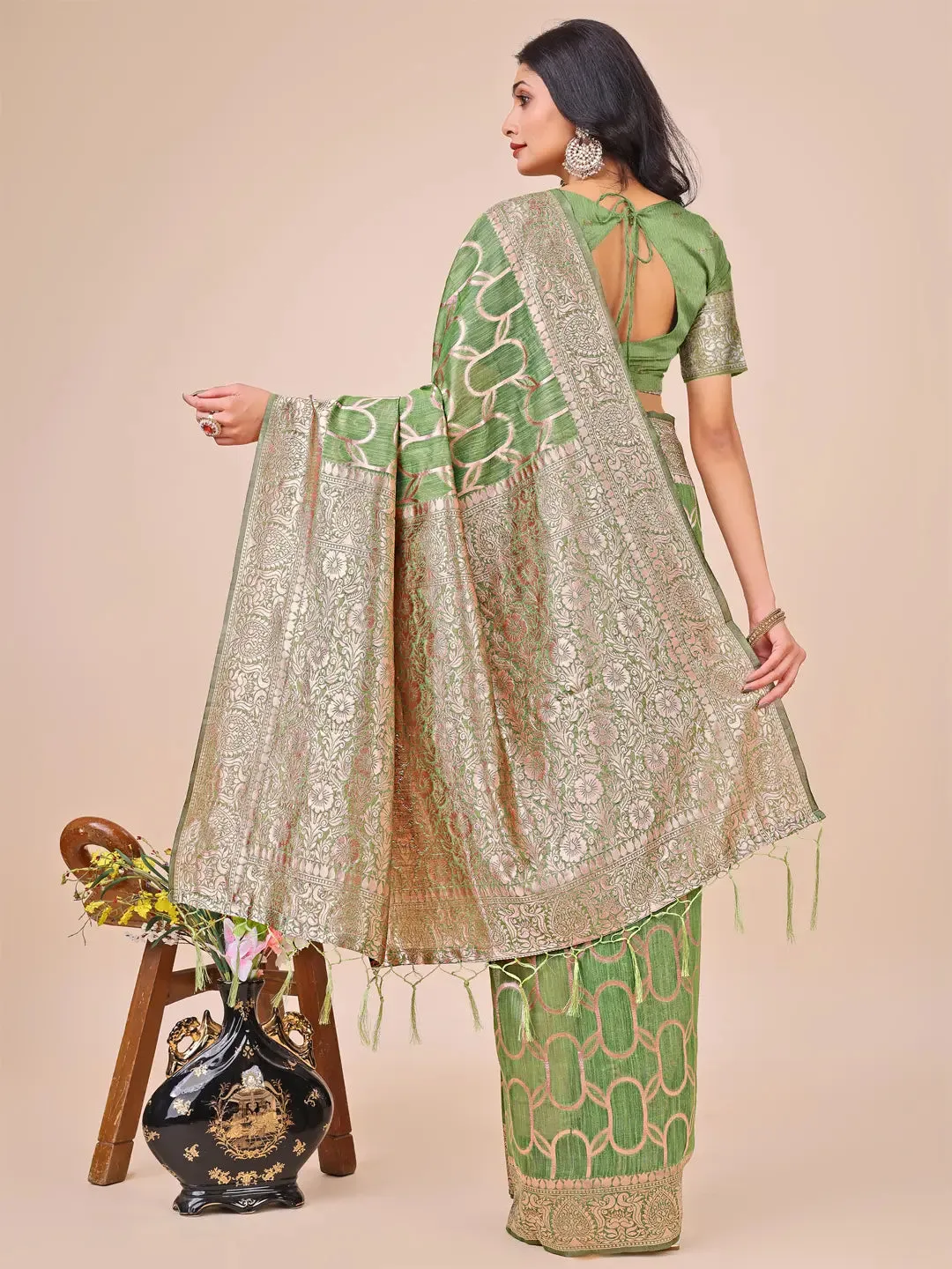 Green Linen Cotton Saree
