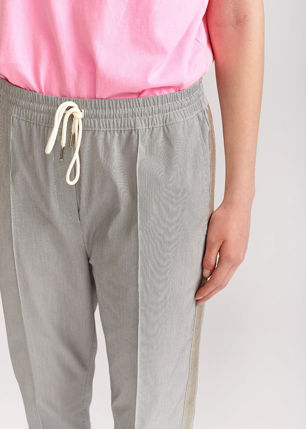 Grey and off-white checked cotton-blend pants