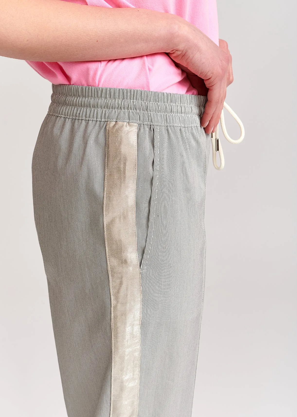 Grey and off-white checked cotton-blend pants