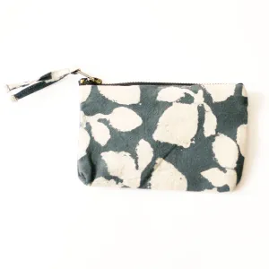 Grey Leaf Blockprinted Small Zipper Pouch