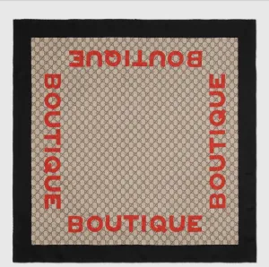 Gucci GG Boutique Print Scarf In Beige and Dark Brown