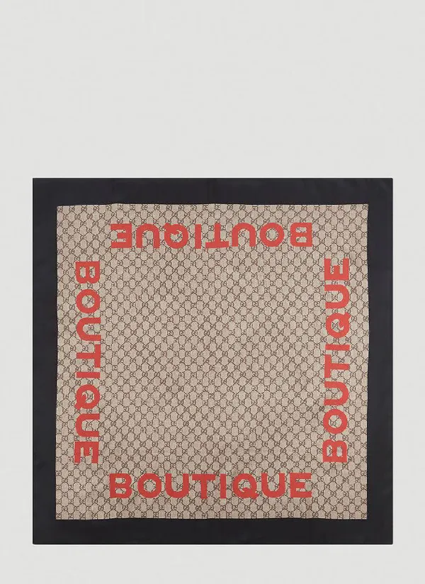 Gucci GG Boutique Print Scarf In Beige and Dark Brown