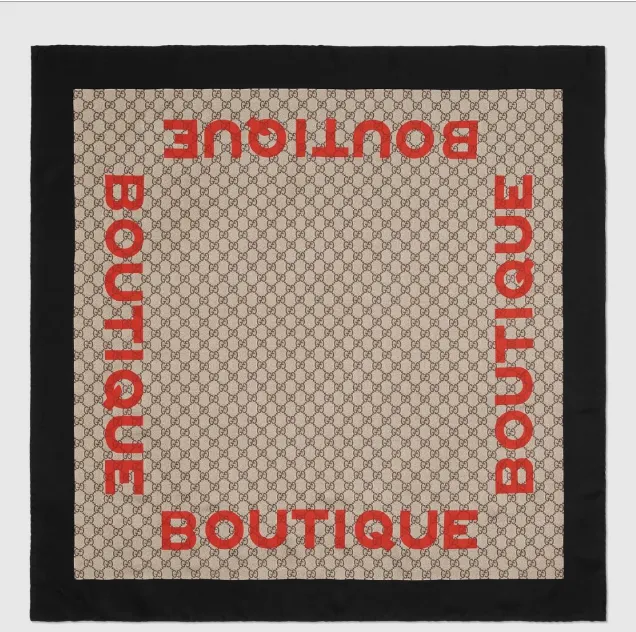 Gucci GG Boutique Print Scarf In Beige and Dark Brown