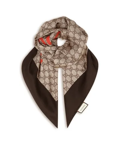 Gucci GG Boutique Print Scarf In Beige and Dark Brown