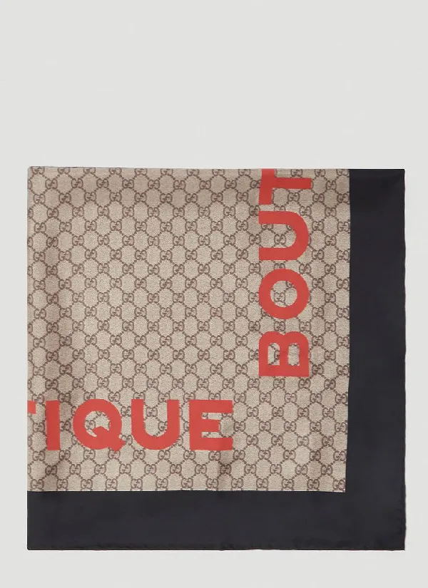 Gucci GG Boutique Print Scarf In Beige and Dark Brown