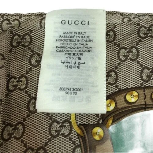 Gucci GG Silk Scarf with Yellow Flowers and Green Border