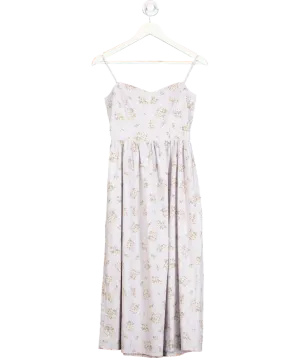 H&M Purple Linen Blend Floral Midi Dress UK XS