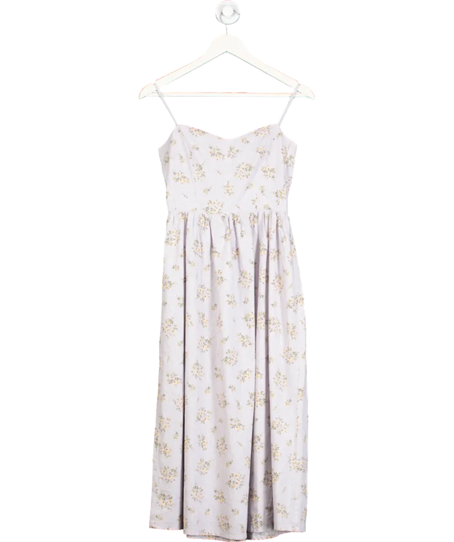 H&M Purple Linen Blend Floral Midi Dress UK XS