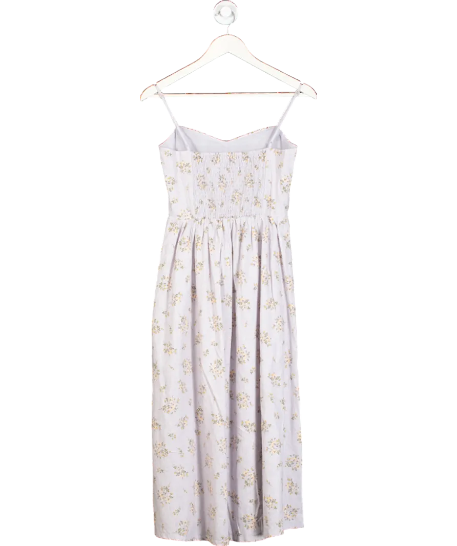 H&M Purple Linen Blend Floral Midi Dress UK XS